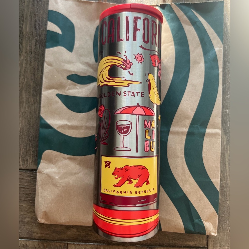 Starbuck's CALIFORNIA Been There Stainless Steel Tumbler Red Screw On
Lid 16 oz
